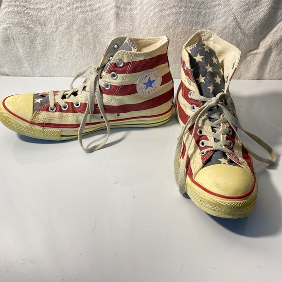 RARE Converse Distressed Stars & Stripes High Top Sneakers USA Flag M 10, W 12 - Picture 12 of 16